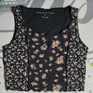 Aeropostale Black Floral Tank Top